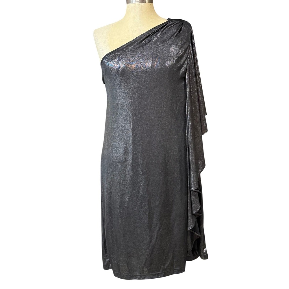 NWT Allen Schwartz L One Shoulder Dress Gunmetal Metallic Cocktail Party Evening